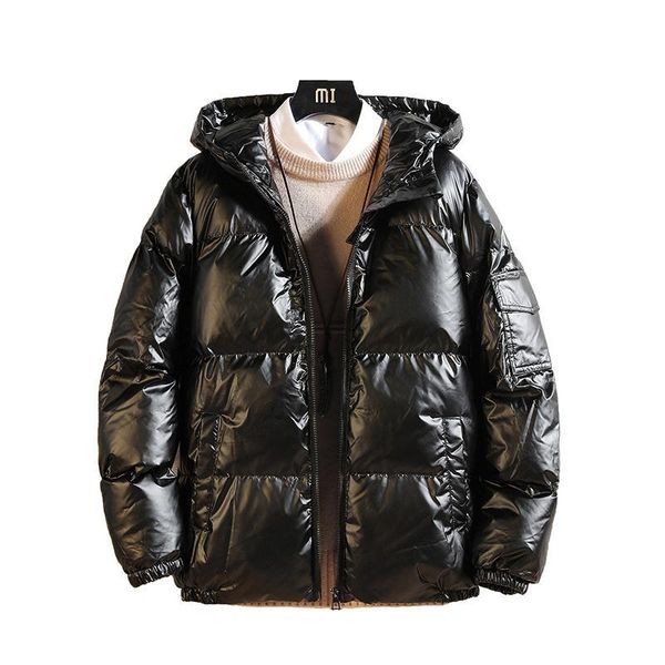 

2020 japanese winter new men's glossy coat hooded loose mens winter jacket bright parkas clothes mens winter warm coats m-5xl, Black