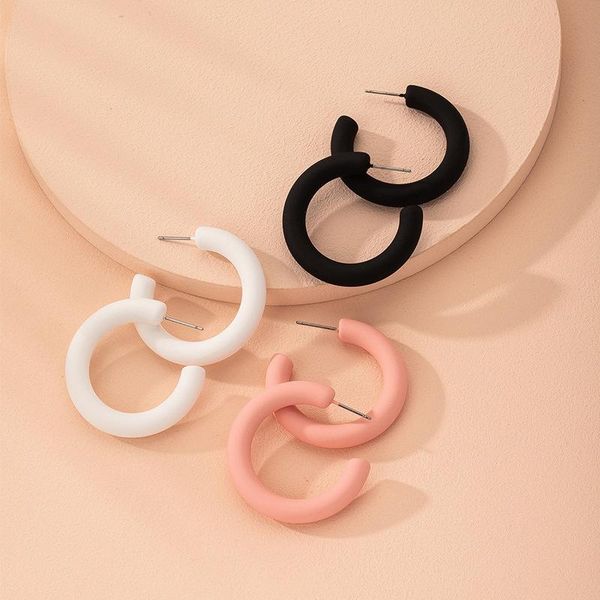 

stud classical c-shape acrylic color pink white black colors earrings for women, Golden;silver