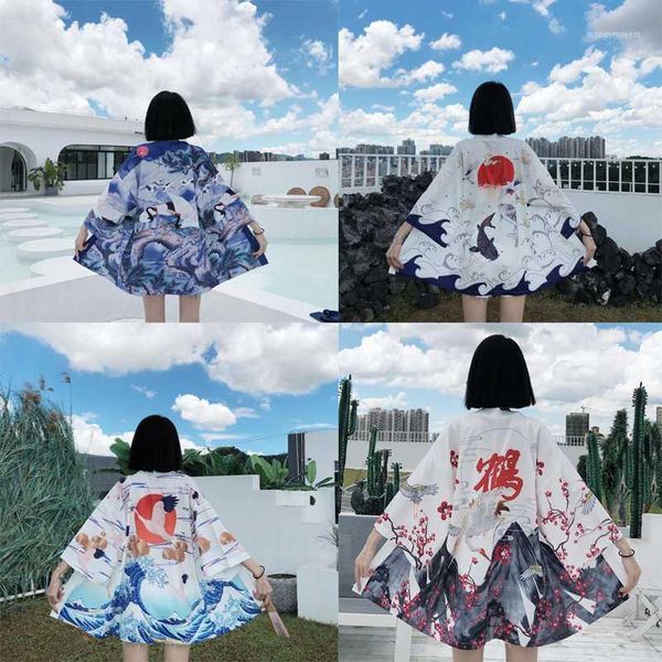 

ethnic clothing chinese traditional style men women couples streetwear coat casual loose cardigan japanese harajuku kimono robe jackets1, Red