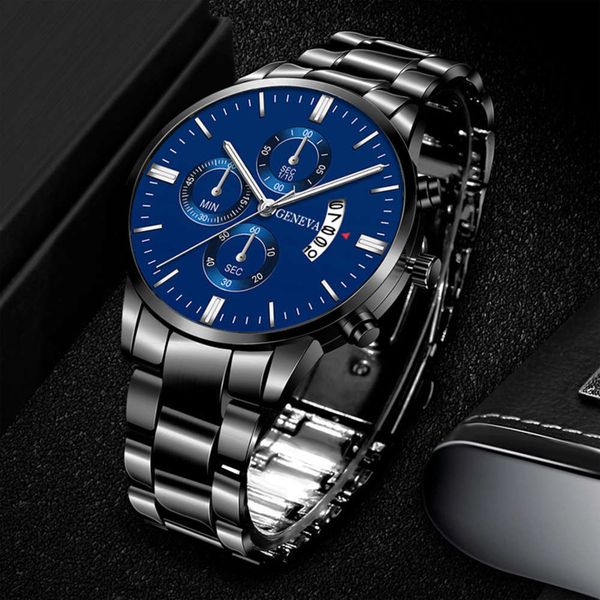 

fake band selling men's steel three eye right calendar business quartz watch gqtiy03h, Slivery;brown