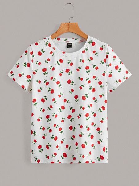 

allover floral print tee t3vy#, White