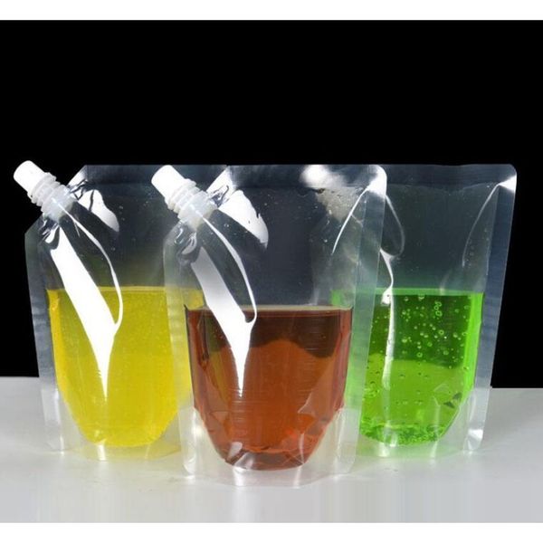 

clear drink pouches bags 250ml - 500ml stand-up plastic drinking bag with holder reclosable heat-proof water bottles dhb621