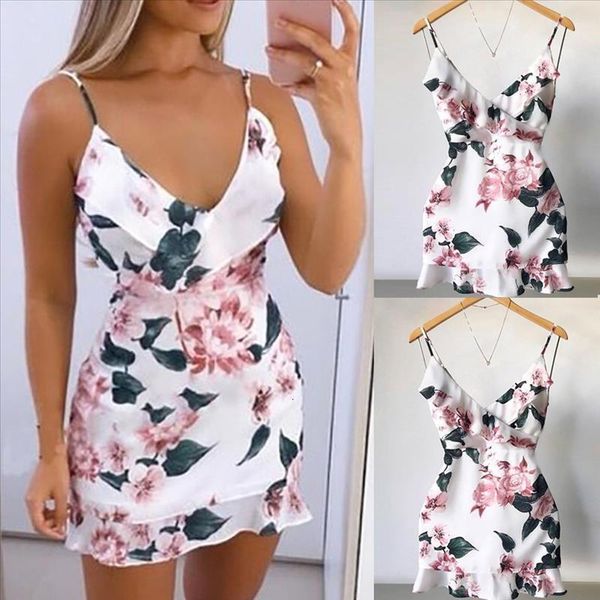 

#z35 sleeveless casual spaghetti strap mini dress summer women floral print deep v neck dress elegant short party dress, Black;gray