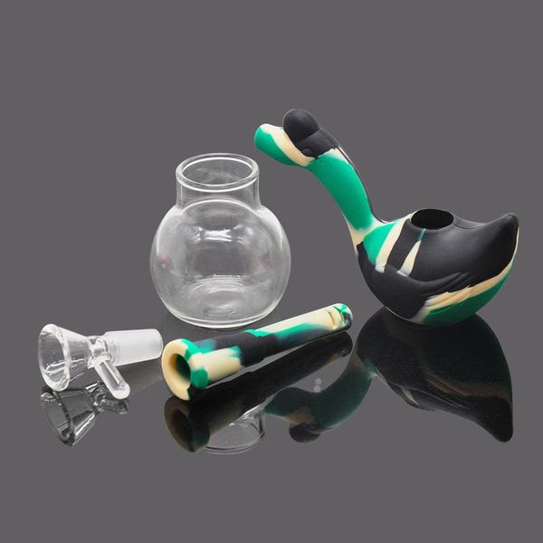 Tubo a forma di cigno Silicone alimentare Dab Rig Impianti petroliferi portatili Bong d'acqua con gorgogliatore smussato da viaggio