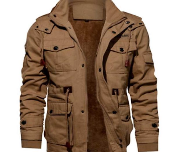 

winter mens casual толстые хлопка куртка флис теплый с капюшоном на нескольких карманы пальто, Black;brown