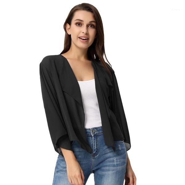 

women jacket summer lightweight long sleeve open front see-through chiffon shrug casual fashion bolero female ladies new1, Black;brown