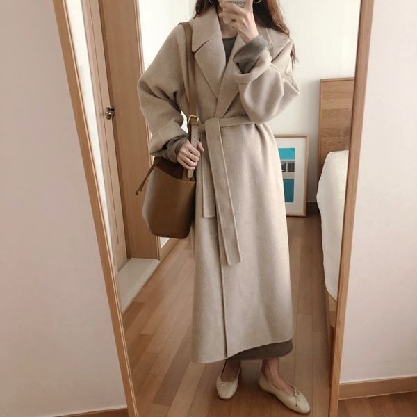 Frauen Koreanischen Winter Lange Mantel Outwear Mantel Lose Plus Größe Strickjacken Volle Hülse Manteau Femme Hiver Elegante 201120