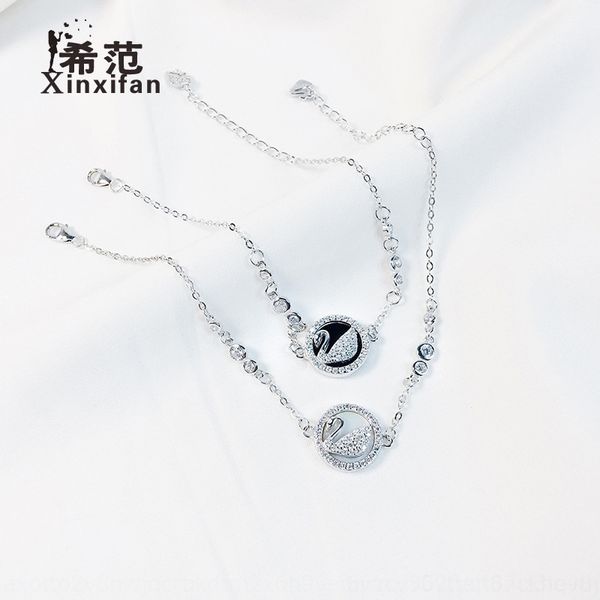 

l8fc9 swan sterling silver s925 for women's disc bracelet korean inlaid 0xldj full diamond micro beautiful disc shell bracelet with, Golden;silver