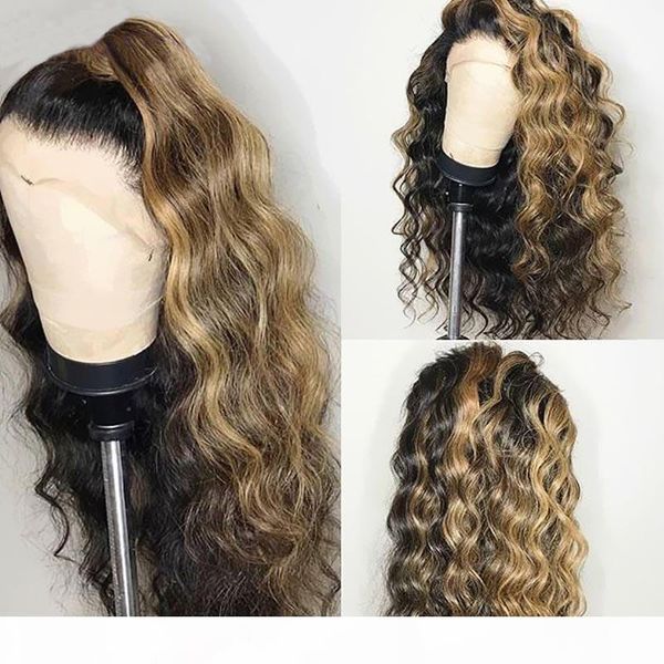 

ombre honey blonde highlight браун losse парик волны волос 360 фронта шнурка человека с волос младенца remy бразильском полный парик шнурка, Black