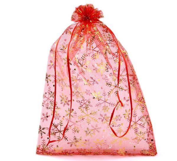 

50pcs red christmas snowflake organza wedding gift bags pouches 30cmx20cm