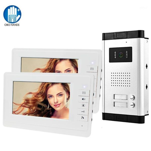 

2/3/4 apartments wired video intercom system video door bell for home 7 inch color door phone kit ir night vision camera1