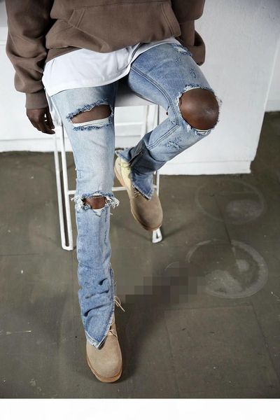 

mens jeans blue hole retro slim fashion denim pants ripped distressed slim pencil pants motorcycle pants