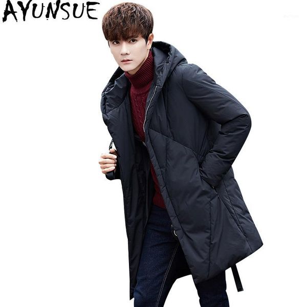 

ayunsue duck down jacket men long student men's winter jackets hooded thick warm black coat overcoat doudoune homme kj4991