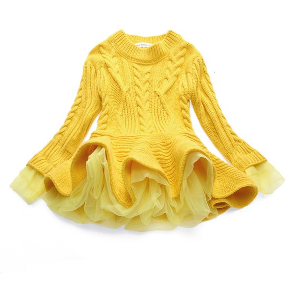 

boutique clothes baby girls sweater knitted dress long sleeve lace jacquard dresses kids cotton warm coat outfits 7colors, Red;yellow