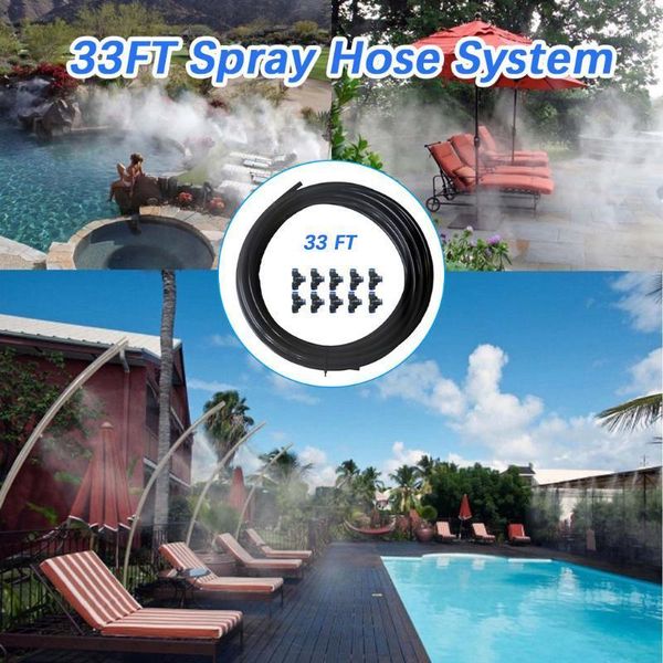 

33ft outdoor mist coolant system water sprinkler garden patio cooling spray watering irrigation garden hoses1