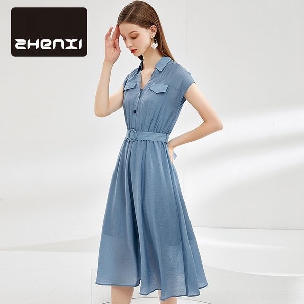 

4l20c zhenxi 2020 нового стиль пол талии показать открытый воротник тонкого tencel с короткого рукавом платье кокетки рубашка юбки платья d8, Black;gray