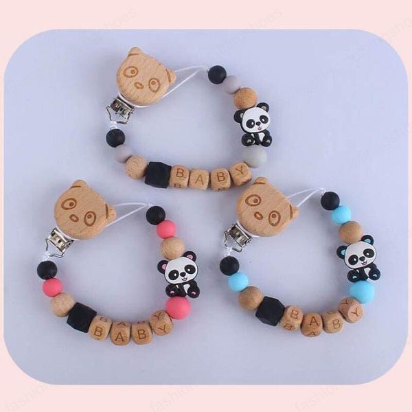 

newborn wood beaded baby pacifier clips chain cute teether dummy strap chain kids toys infant feeding baby teether teething beads