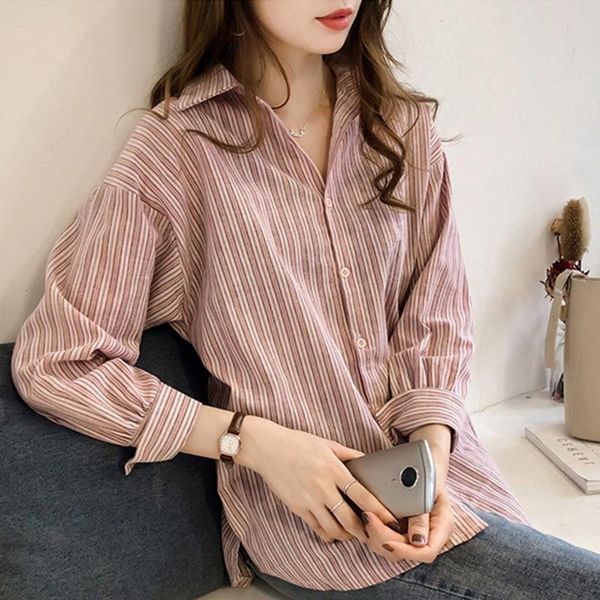 

formal ladies office blouses women striped long sleeve blouse loose female shirt, White