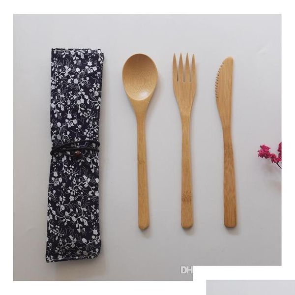 

9 designs bamboo cutlery set portable flatware knife fork spoon dinnerware set outdoor travel tablewar bbyjio bde_luck