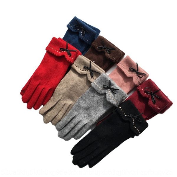 

lza9f new korean wool cashmere touch screen gloves dotted embroidery warm glovesembroidery glovesleather bow women' parting finger war, Blue;gray