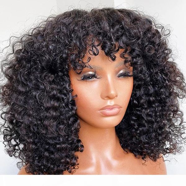 

bohemian curl 360 lace frontal human hair wigs with bangs high density curly full lace brazilian virgin hair 13x6 lace front wigs, Black