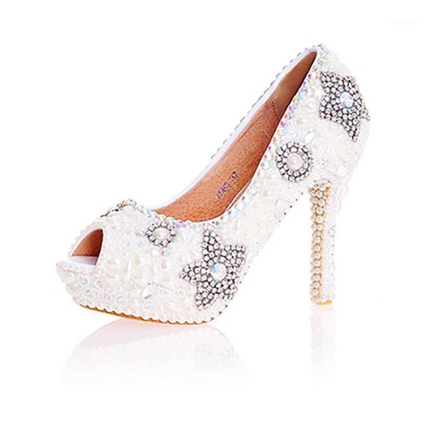 

womens wedding beige pearl peep toe shoes crystal decor pumps bride high heels female rhinestone platform party shoe1, Black
