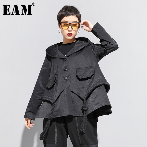

[eam] loose fit black asymmetrical split big size short jacket new hooded long sleeve women coat fashion tide spring 1n797 201023, Black;brown