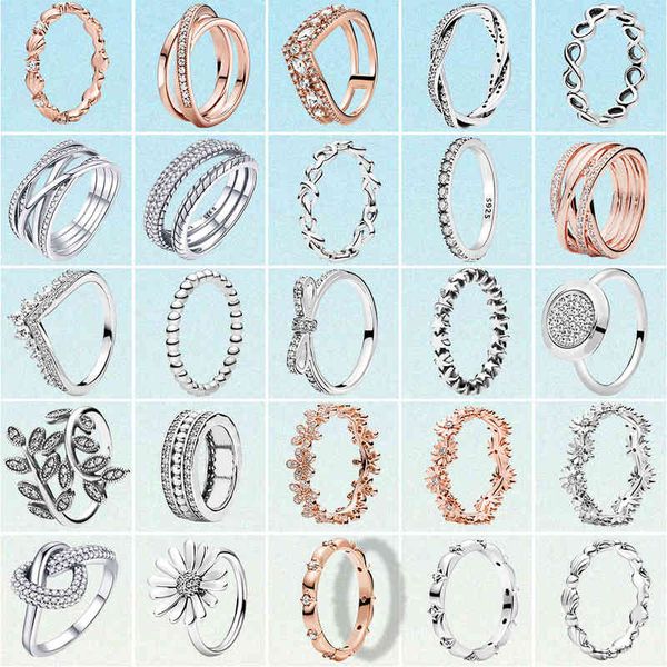 

trendy ring 925 silver stackable rings infinite flower princess bone heart women finger for gift