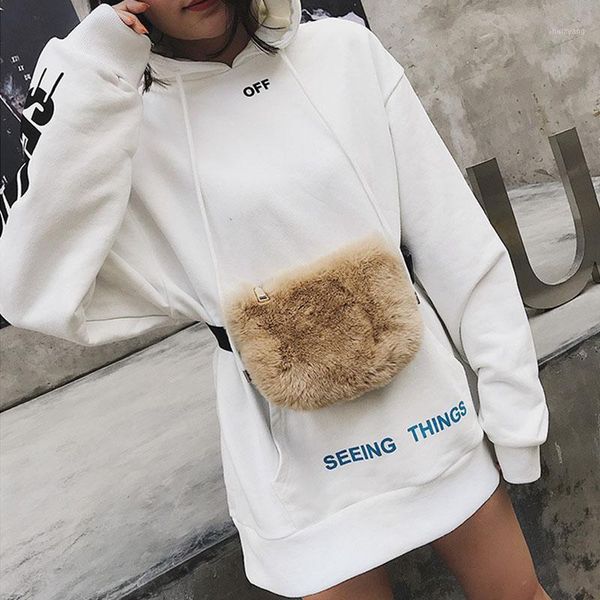 

women plush fanny pack fur chest bag small waist bag for girl winter travel leisure waist packs fashion shopper handbags1