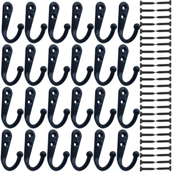 

24 pieces coat hooks wall mounted robe hook single coat hanger no scratch and 50 pieces screws black1