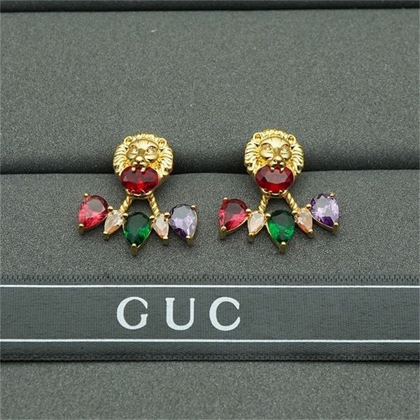 

85% off factory clearance family ancient family tiger head color diamond earrings silver needle double earrings senior earrings female, Golden