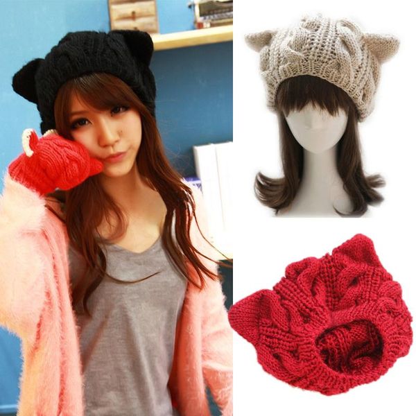 

повелительница девушки зима теплая трикотажная шерсти кота уха beanie hat cap ski ql продажа, Blue;gray