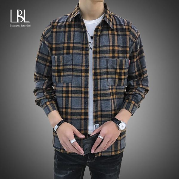 

lbl shirts men fashion brand casual shirt spring autumn men harajuku style wild plaid shirt coat long sleeve shirts male, White;black