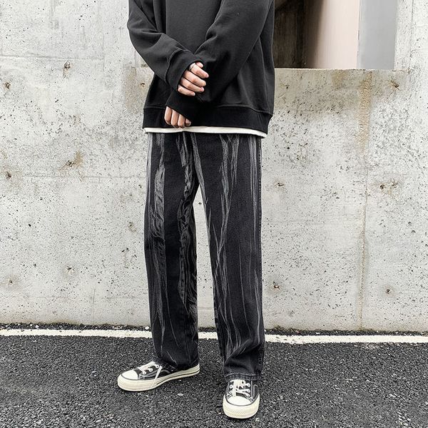 

2021 men's spring and winter new tie-dye straight leg wide brim pants male clothes n8ci, Blue