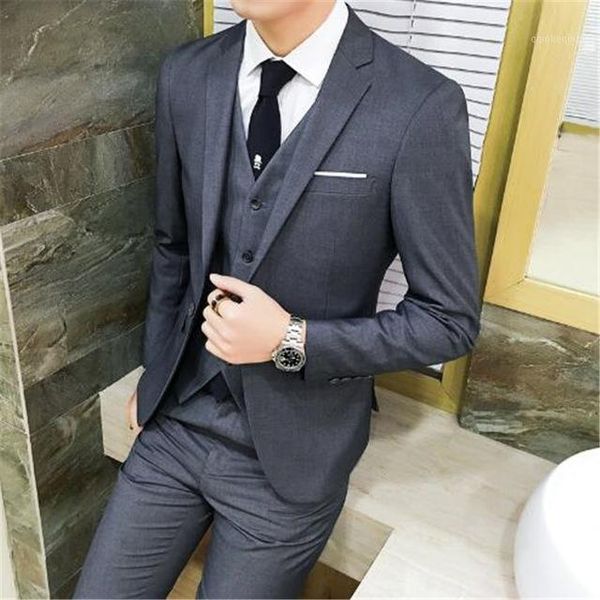 

new fashion grey men suits for wedding 3pieces(jacket+pant+vest+tie) latest design terno masculino groom custom made blazer1, White;black