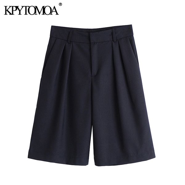 

kpytomoa women 2020 chic fashion office wear straight knee length pants vintage high waist side pockets female pants pantalones 1020, Black;white