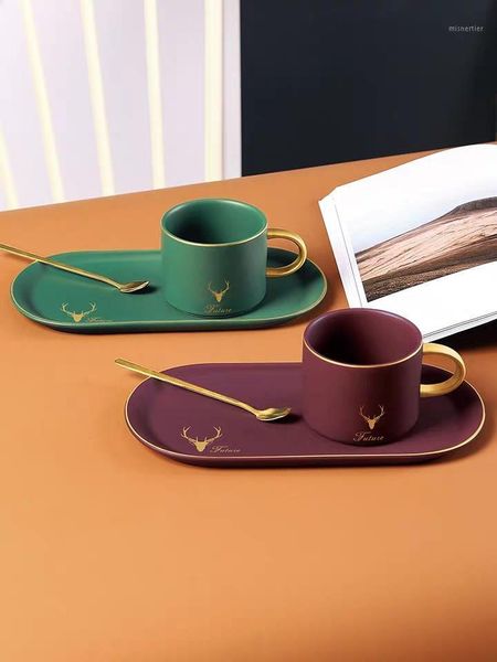 

mugs 240ml high-grade ceramic coffee cup european small luxury single elegant simple mug with spoon and plate nordic ins1
