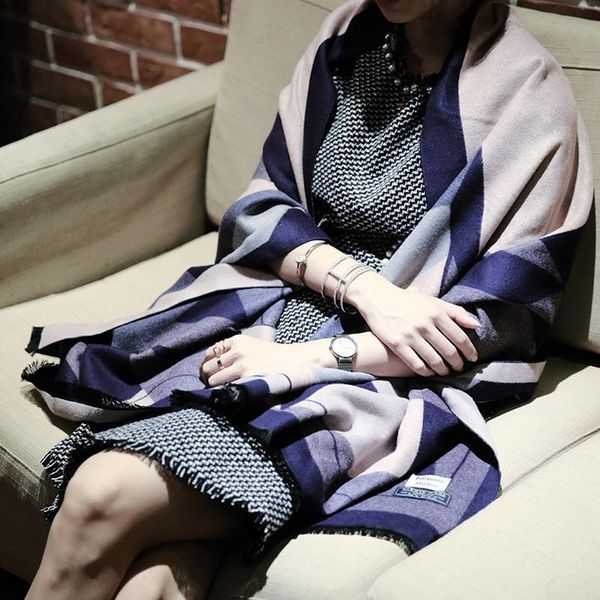 

scarves autumn and winter europe america double-sided scarf shawl dual-use ladies imitation wool cashmere super thick, Blue;gray