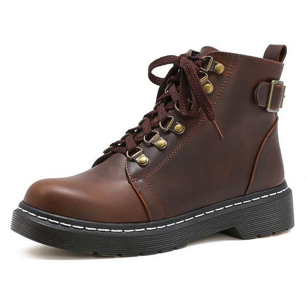 

boots cool women's ankle 2021 autumn winter rubber motorcycle women shoes black brown lace up short combat female