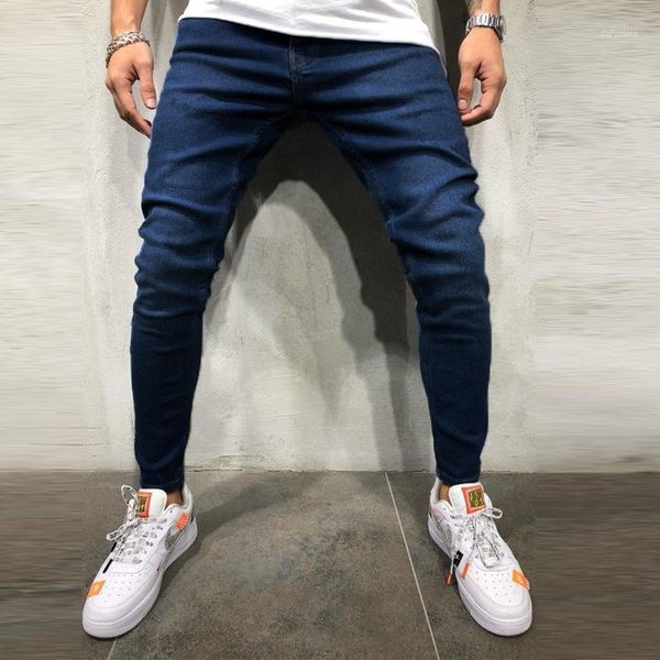 

spring and autumn new men jeans fashion dark blue leisure jeans lightly washed zipper cardigan pencil pants denim trousers1