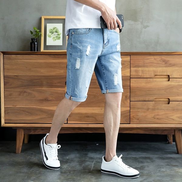 

zw8el 2020 summer straight denim shorts men's pants denim nine nine shorts ankle-length pants youth korean style cropped cropped men&#0, Blue