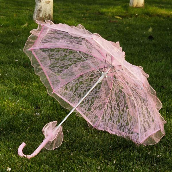 Weiße Farbspitze Braut Regenschirm Baumwolle Stickerei Parasol Regenschirm Hochzeitsdekoration Parasole