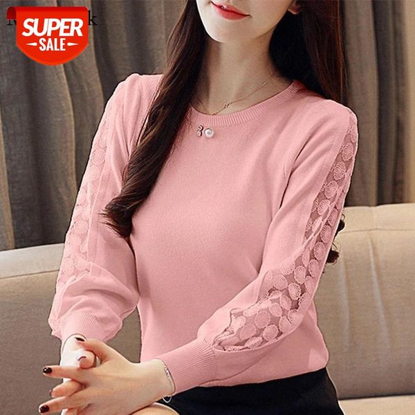 

autumn casual lace solid blouse women 2021 fashion o-neck pullover women blouses long sleeve shirts blouses blusa 6234 50 #nt8d, White
