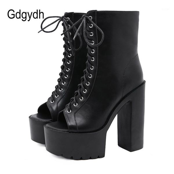 

boots gdgydh open toe women footwear heels gothic shoes platform extreme high lace up 2021 autumn party1, Black