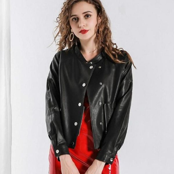 

autumn fashion women pu leather jacket coat motorcycle jacket female slim was thin single breasted high-end pu outerwear l1264, Black