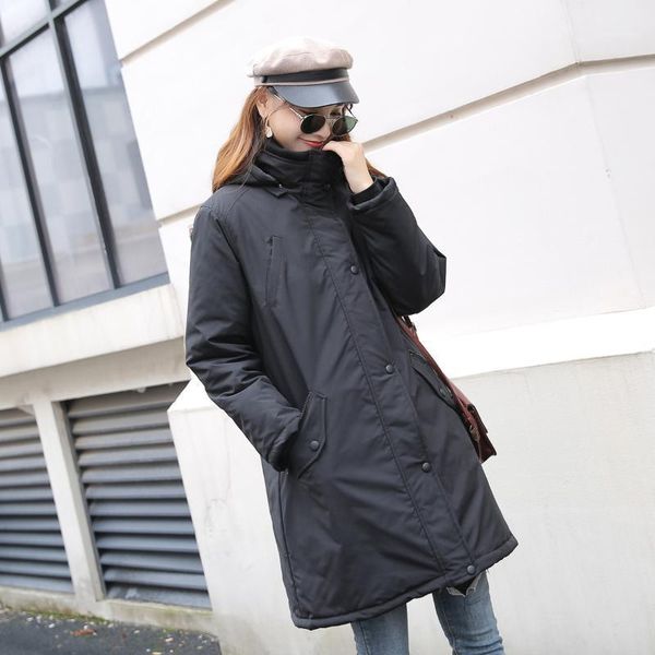

large-size slim women's parka winter warm 2021 new style hooded padded jacket thick long down cotton coat1, Black