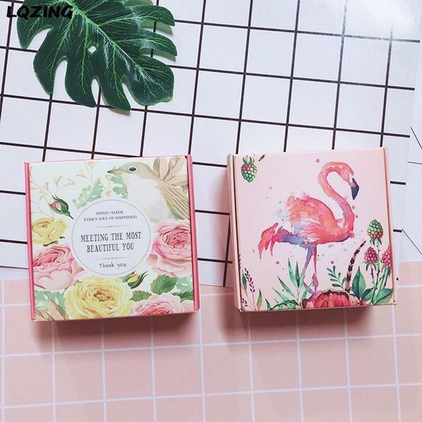 

gift wrap 50x craft paper party decor packing box small cardboard jewelry boxes flamingo/flower square soap kraft carton folding1
