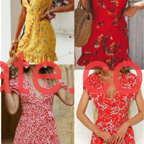 

new v-neck print dress for women in spring and summer, Black;gray