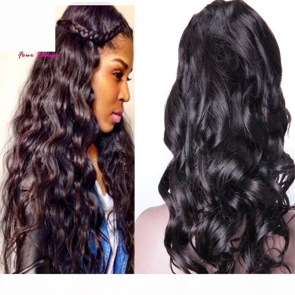 

body wave lace front human hair wigs-glueless brazilian virgin wigs with baby hair for black woman 130% density, Black;brown