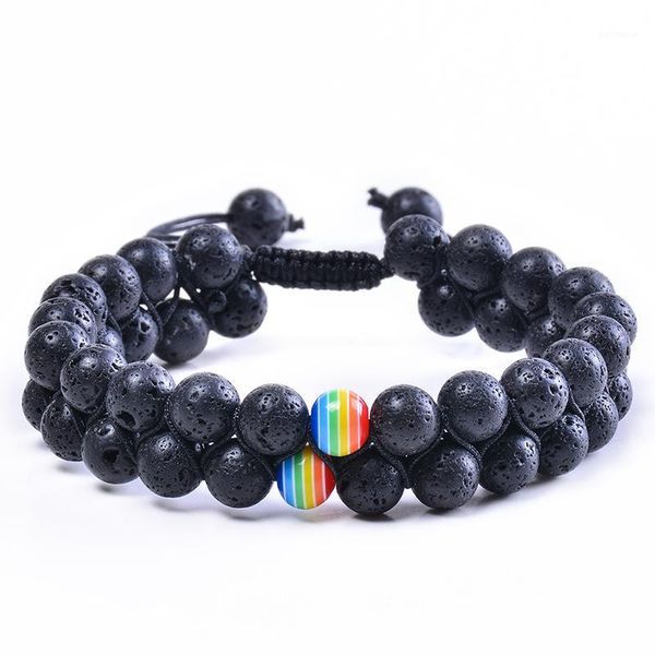 

bluestar fashion beads lava rock bracelet double layer row adjustable yoga stone energy healing stone bracelets xmas gift1, Black